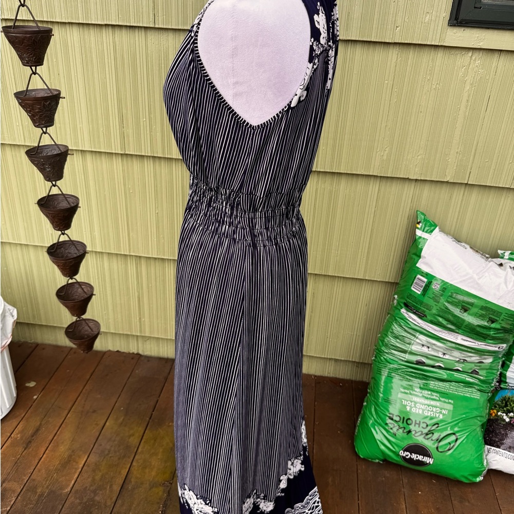 Striped Navy Floral-Trim Maxi Dress - Unbranded - Picture 4 of 4